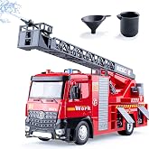 HAPYAD Fire Truck Toy with Metal Cab, 12" Firetruck Toy for Toddlers 3-5 | Openable Doors, Lights and Siren Sounds, Working Water Pump and Ladder, Fire Engine for Boys Kids