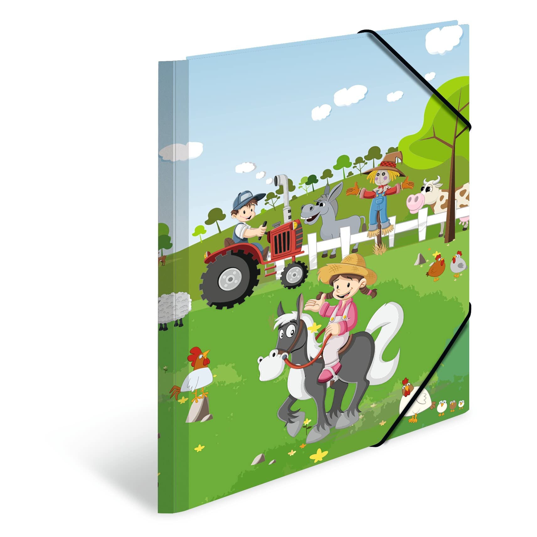 HERMA Portfolio Folder A3 Farm Corner Folder Made of Cardboard with Nursery Motif, Elastic Band, Inner Flaps and Inner Print for Boys, Girls and Children