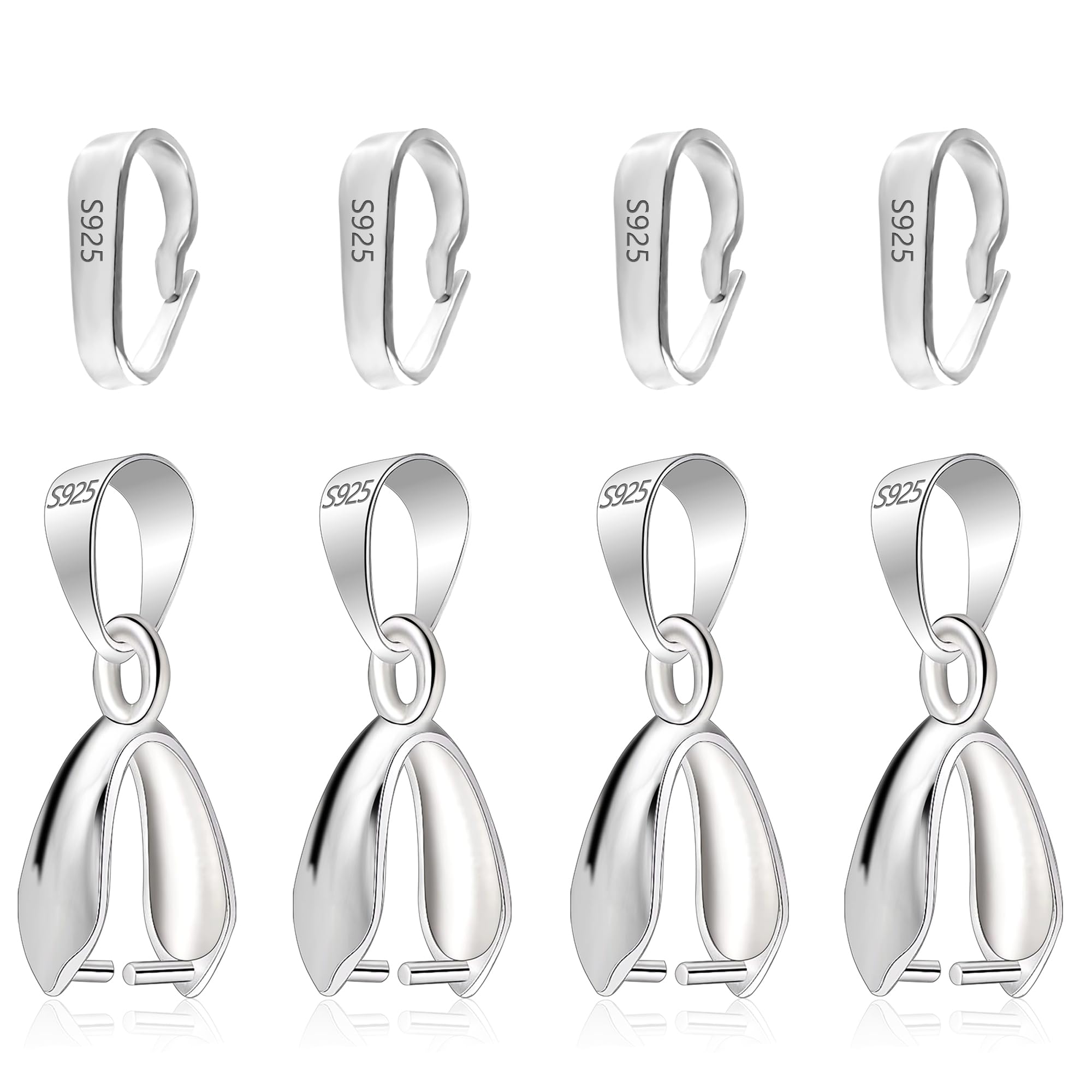 ALEXCRAFT 925 Sterling Silver Necklace Pendant Clasp - 8 Pcs Connect Clasp Silver Pinch Bails Clips for Bracelet Charms Jewelry Making Accessories
