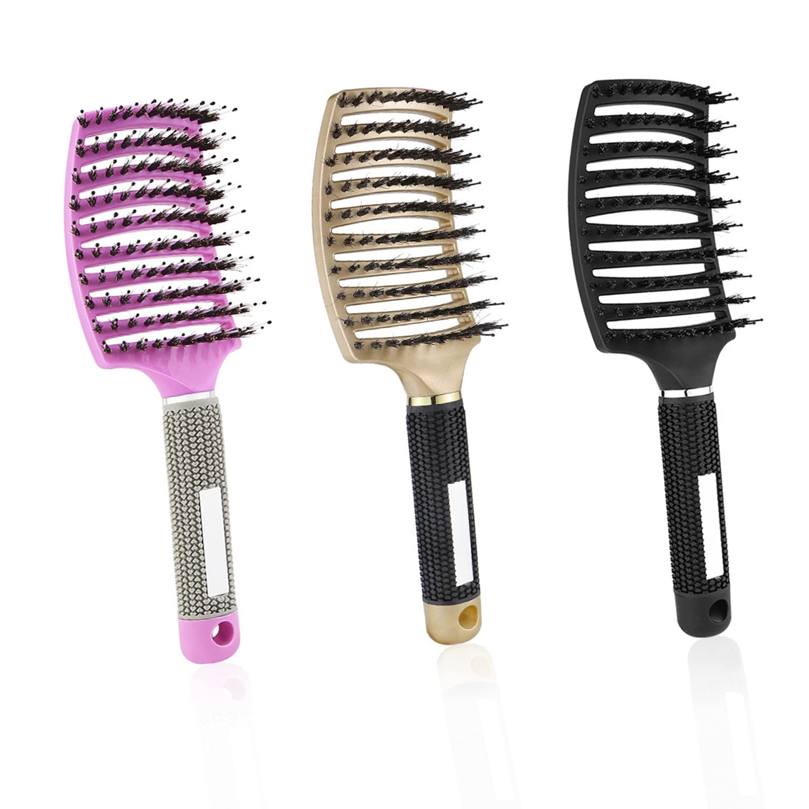 Hair Brush, 3 Pcs Boar Bristle Paddle Hairbrush Soft Massage Vent Brush for Men Women Wet Curved Hair Brush Blow Dry Detangle Vented Hair Extension Brushes Massage Hair Comb