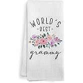 XNXLDYLH World’s Best Grammy Gifts,Kitchen Towels, Grandma Grammy Gifts for Mother's Day from Grandson Grandkids Granddaughter, Grandma Floral Dish Hand Tea Towels for Bathroom Kitchen,16x24 Inch