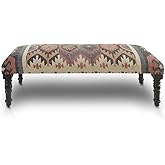 LR Home Upholstered Bench for Bedroom End of Bed |Southwestern Vintage Ottoman Bench with Cushion for Dining, Living Room, En