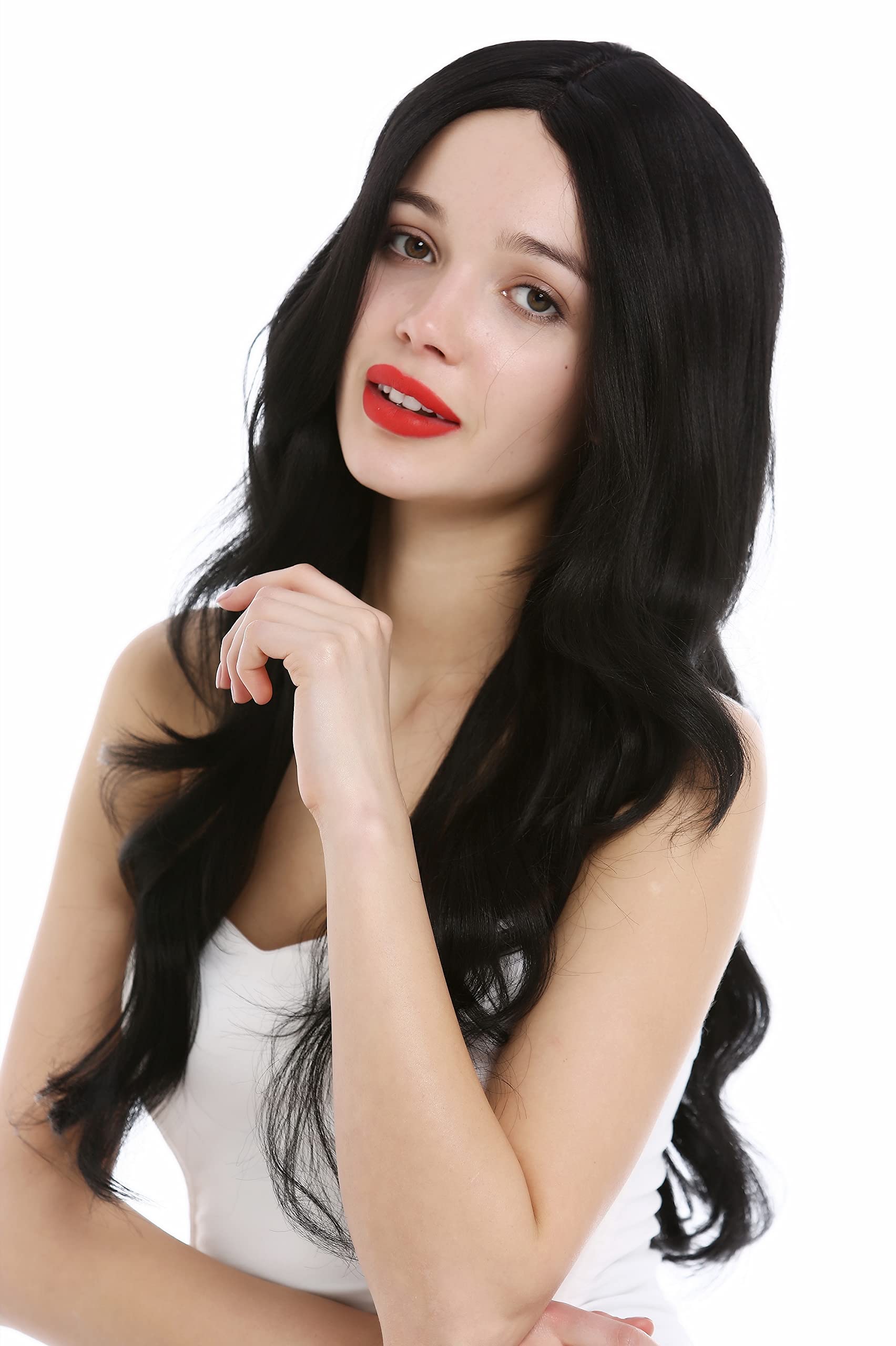 WIG ME UP - RGF-5905LD-1B Lady wig lang wavy parting black with small hand made partial monofilament
