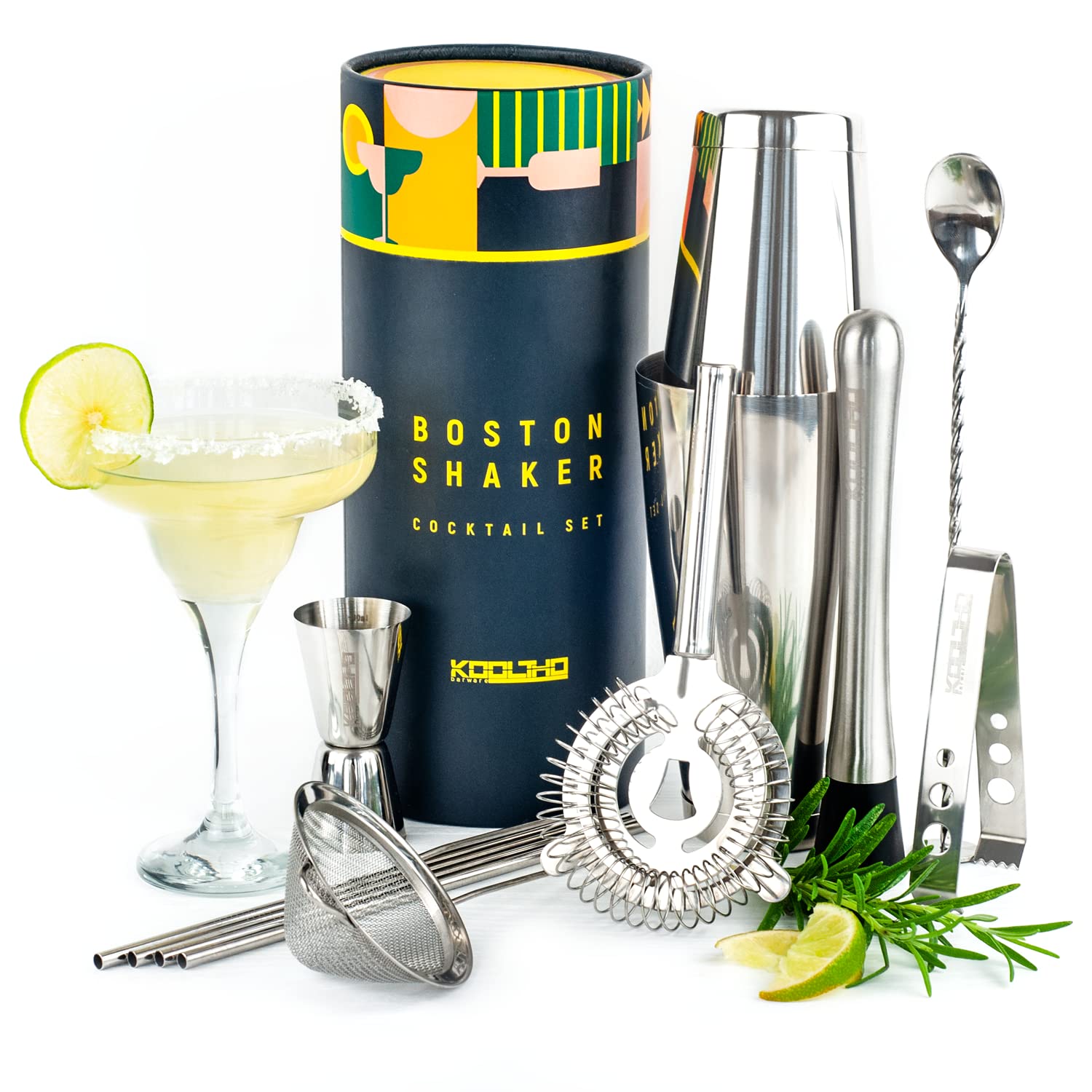 Boston Tin Cocktail Shaker Set, Boston Tins Cocktail Maker Gift Sets, Drink Gifts for Women and Men, Large Stainless Steel Weighted Style Metal Shakers, Professional Cocktail Making Kit