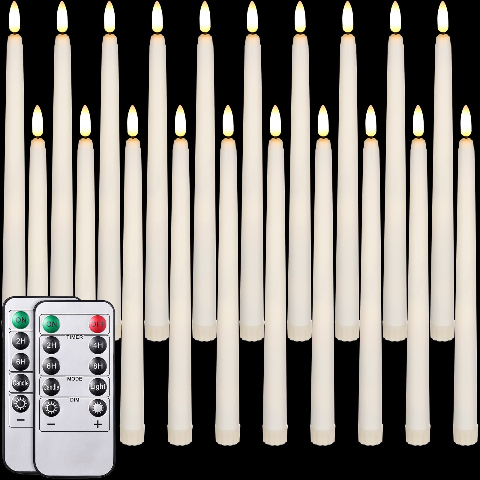 Photo 1 of 20 Pack Flameless Taper Candles with 2 Remote, Flickering LED Taper Candles Realistic Ivory Faux Wax Candles Light Battery Operated for Wedding Thanksgiving Christmas Party Valentines Decorations