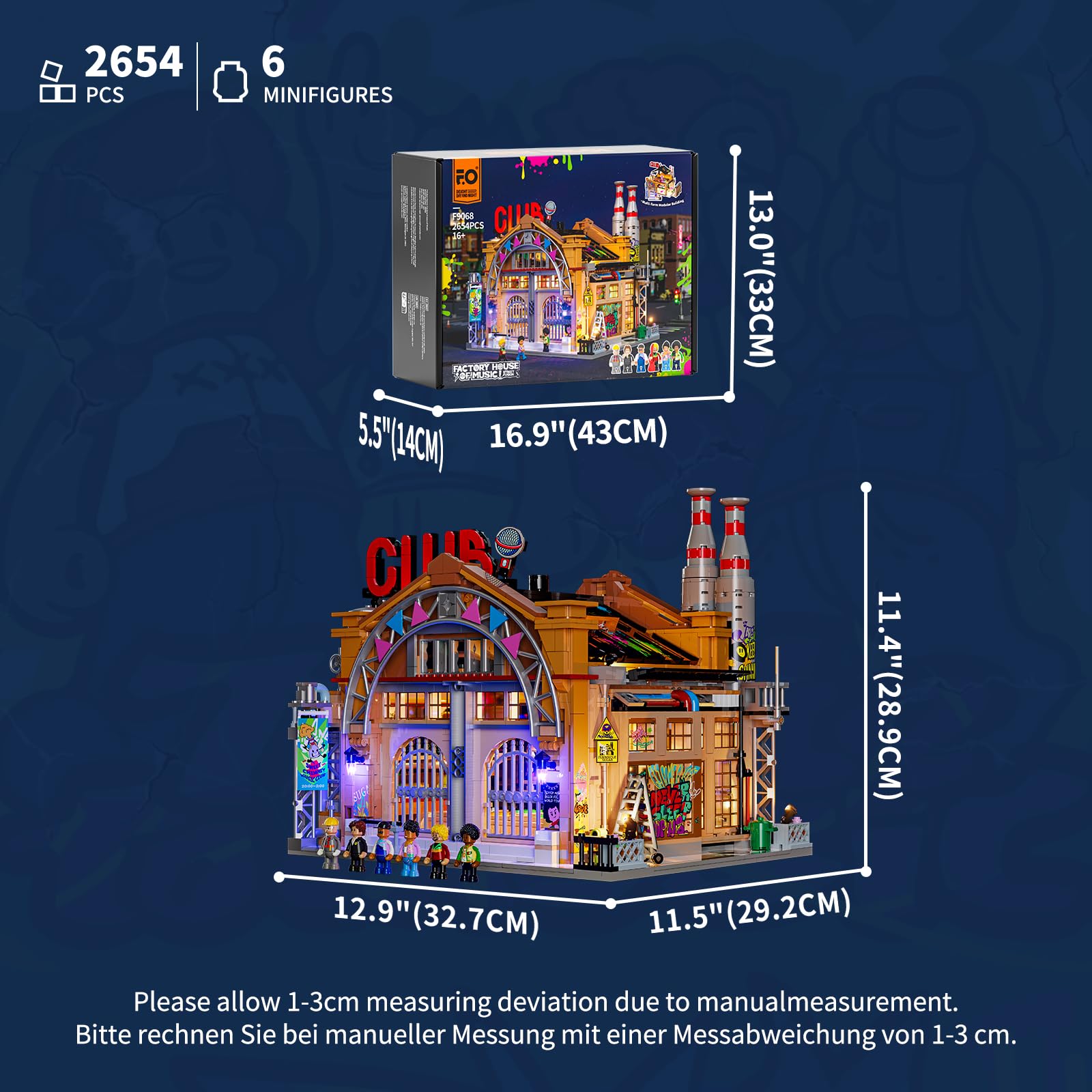 Funwhole Fabrikhaus-der-Musik Beleuchtung Klemmbausteine Haus, City Straßenfusion Modular Building, 2654 Pcs, Spielzeug-Geschenk für Musikliebhaber & Street-Culture-Fans, F9068 8