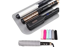 ANGENIL Flat Iron Curling Iron Large Anti-Scald Heat Resistant Silicone Mat Pad, for Dual Voltage Travel Hair Styling Tools, Titanium Ceramic Hair Straightener and Curler 2-in-1, Grey, 11.02" x 7.9"