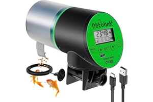 Petbank Automatic Fish Feeder for Aquariums - Rechargeable Auto Fish Food Dispenser Timer Feeder with USB Charger Cable，LCD Screen, Customized Schedule