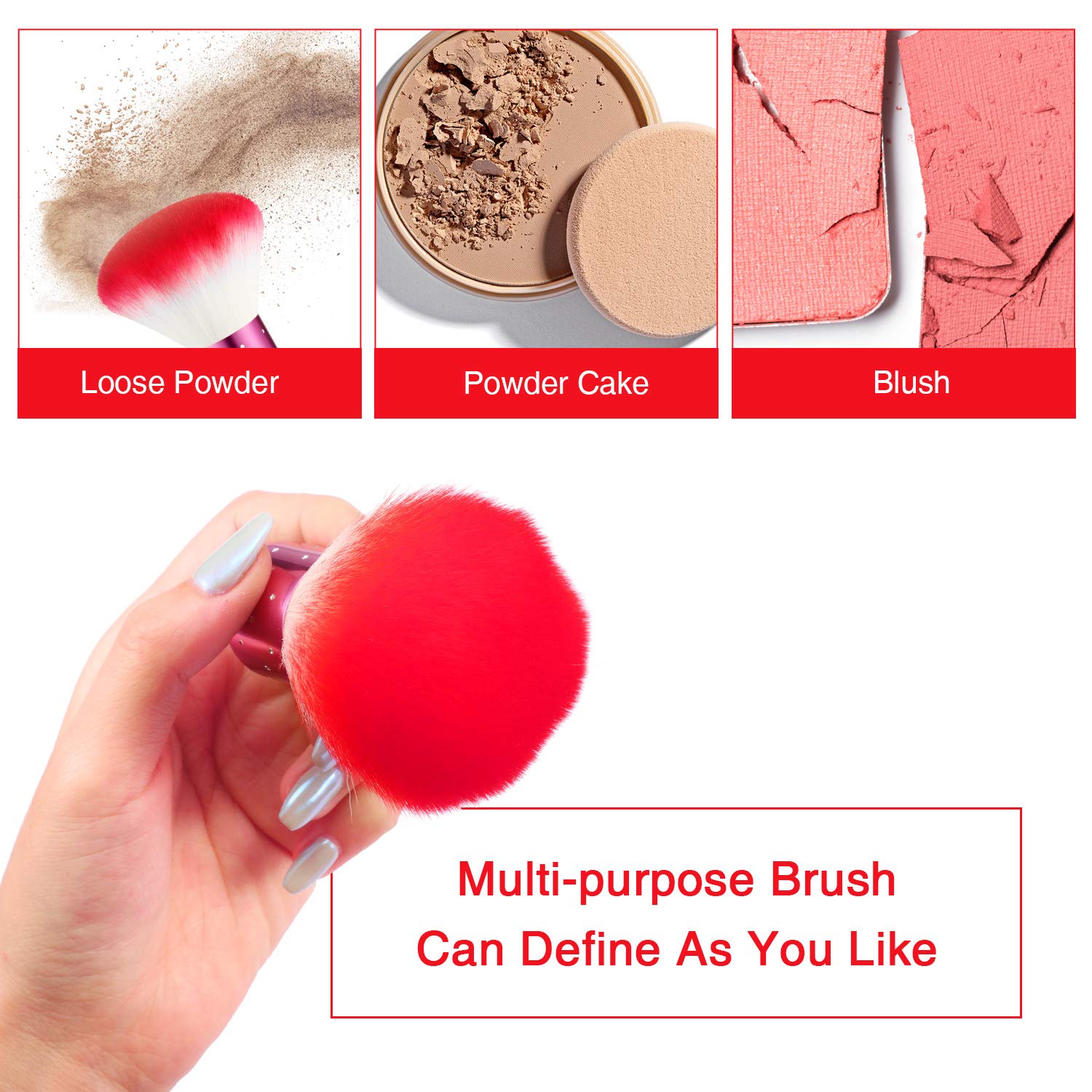 2 Pieces Colorful Soft Kabuki Brushes Nail Arts Dust Cleaner Brush for Makeup or Nail Arts (Purple, Pink): Beauty