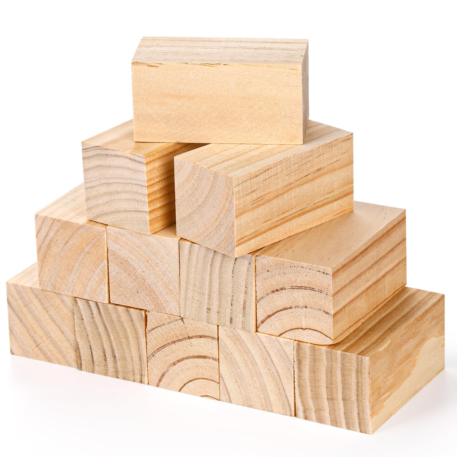 YOUEON 12 Pack Wood Blocks for Carving, 4 x 2 x 2 Inch Unfinished Wooden Blocks for Arts and Crafts, Pinewood Carving Blanks, Whittling Wood Cubes for Beginner or Expert Carvers, DIY Projects