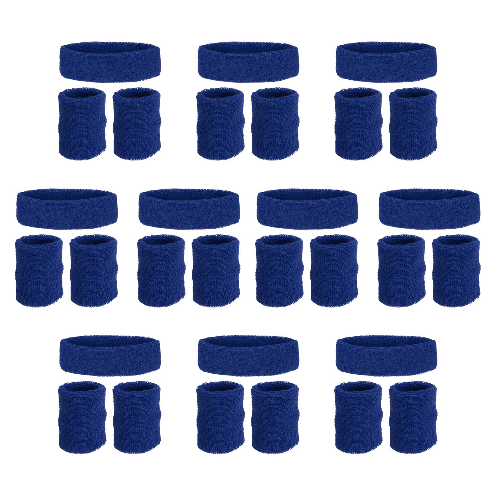 PATIKIL Sweatbands Headband Wristband, 10 Set/30Pcs Sweatband Terry Cloth for Sports Basketball Tennis Athletic Gym Working Out, Navy Blue