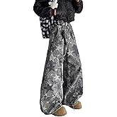 Unisex Star Print Wide Leg Jeans – Vintage Washed Baggy Denim Pants Y2K Streetwear Loose Fit Trousers