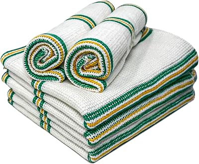 Towelogy 5 Pack Cotton Dish Cloths White Green Striped 35x40cm
