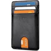 Buffway Mens Slim Wallet, Minimalist Thin Front Pocket Leather Credit Card Holder with RFID Blocking for Work Travel