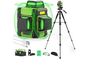 Huepar Laser Level 360° with Tall Tripod, Self Leveling Rechargeable Lazer Leveler for Construction and Picture Hanging, Nivel Laser with Pluse Mode for Outdoor, Hard Carry Case, 50" Tripod, Glasses