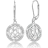 Celtic Knot Earrings for Women Sterling Silver Trinity Love Knot Leverback Earrings Cubic Zirconia Witches Knot Circle Dangle Earrings Lightweight Earring Irish Celtic Jewelry Gift for Birthday