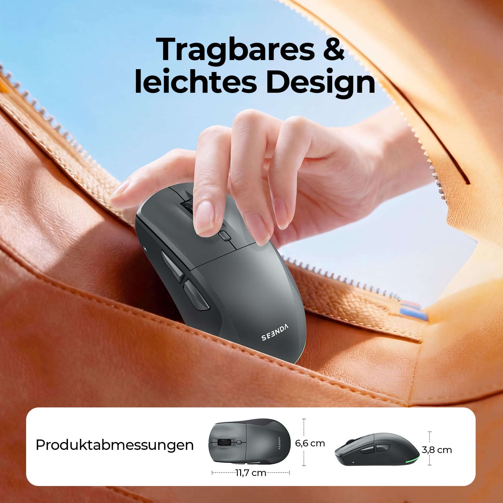 seenda MOU110 Bluetooth Maus mit RGB-Beleuchtung, Leise, Schwarzgrau 7
