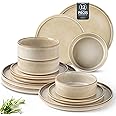 AmorArc Ceramic Dinnerware Sets, Handmade Reactive Glaze Stoneware Plates and Bowls Sets,Highly Chip and Crack Resistant | Dishwasher & Microwave Safe Dishes Set, Service for 4 (12pc)