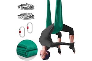 PRIOR FITNESS Low Stretch Aerial Yoga Hammock Kit 4.4 Yards Aerial Silk For Professional Yoga Instructors,Yoga Swing Set,Improve your Flexibility & Core Strength,Yoga Starter Kit