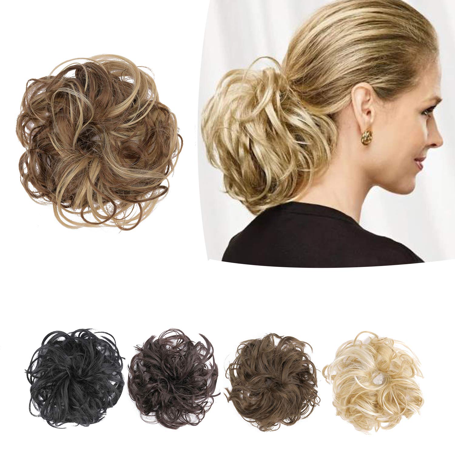 Amazon Com Prettywit Tousled Updo Hair Extensions Wavy Messy Bun