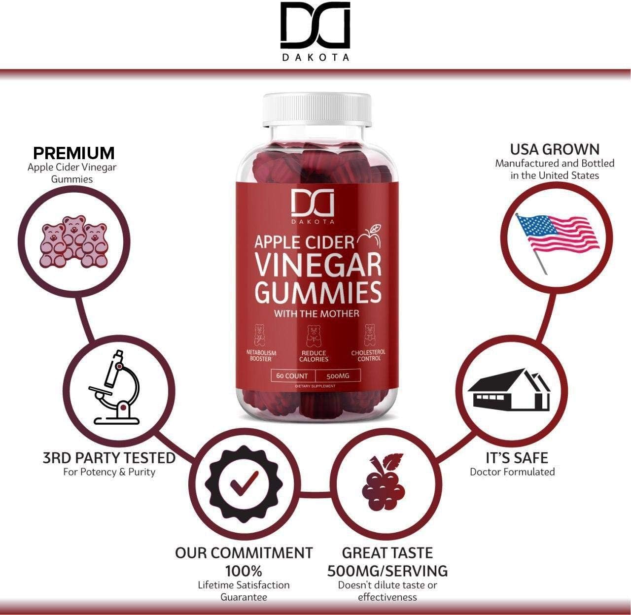 Apple Cider Vinegar Gummies with The Mother for Immune System Vitamin B12, B9, Pomegranate - Gummy Alternative to Apple Cider Vinegar Capsules, Pills, ACV Tablets - 120 Gummy Bears (2 Pack): Health & Personal Care