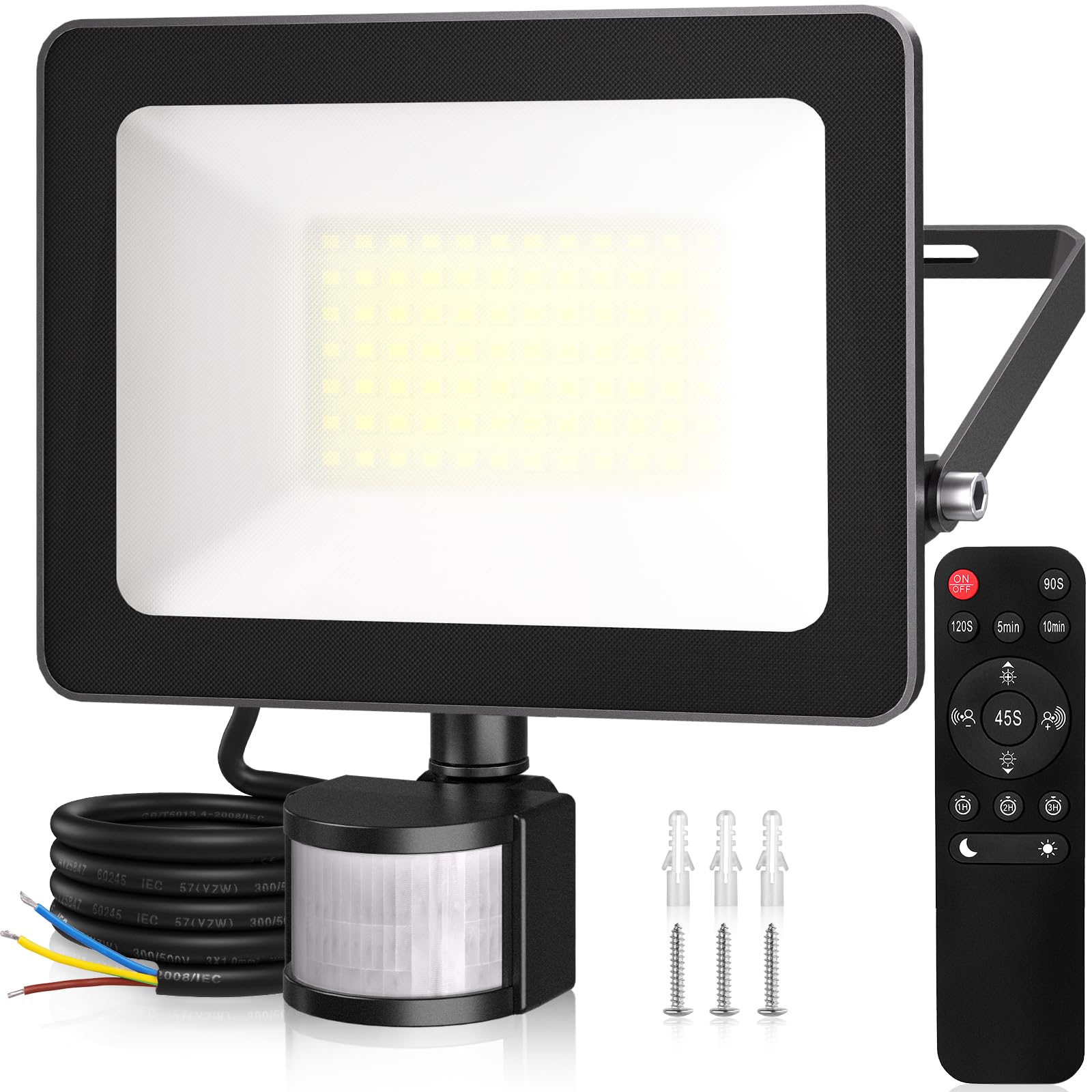 Linke 60W Security Lights Outdoor Motion Sensor, 5640 Lumen LED Floodlights with PIR Sensor, IP66 Waterproof Motion Sensor Outdoor Wall Light with Remote Control for Garden Backyard Garage Doorways