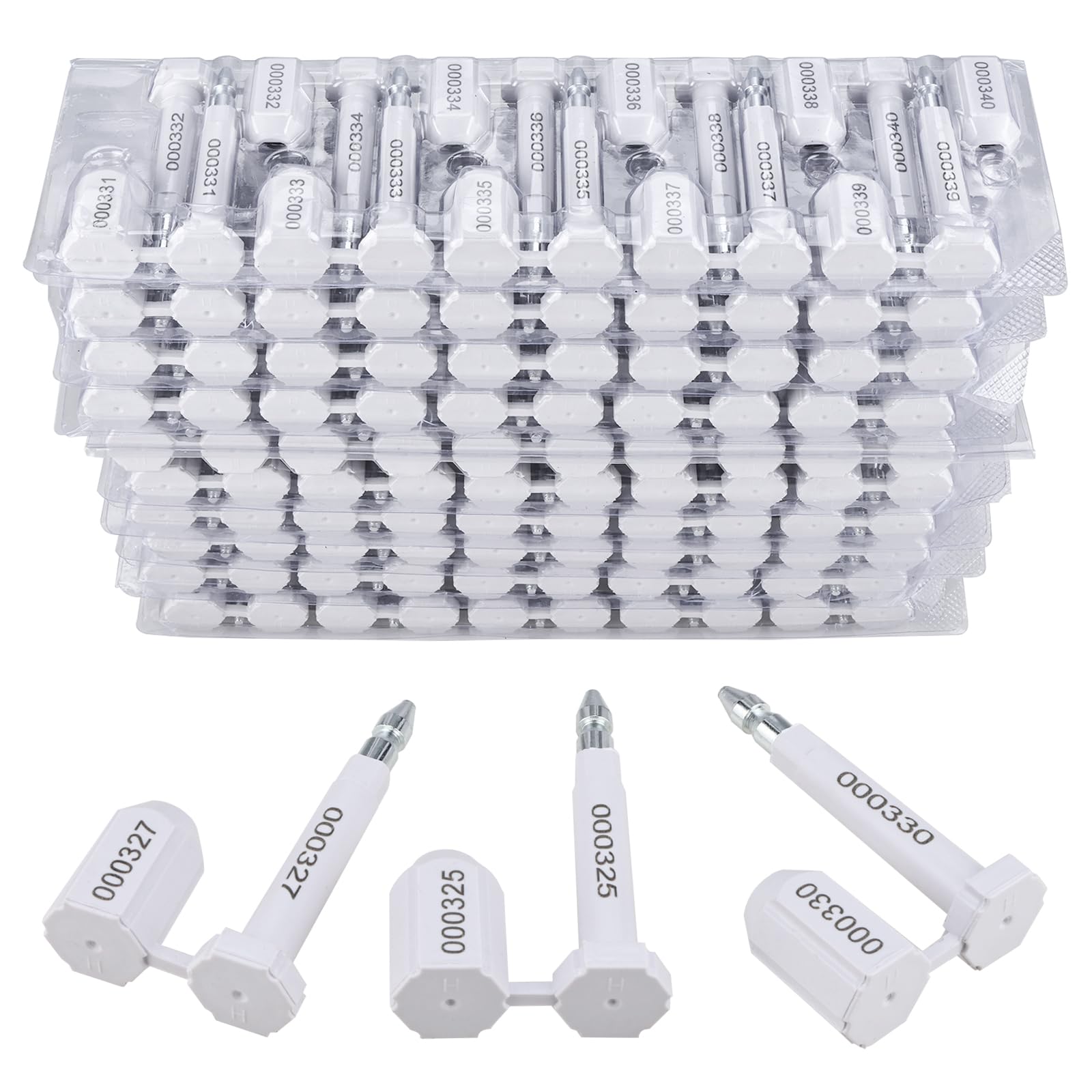 Photo 1 of NovelBee 100pcs Bolt Seal Shipping Seal with Print Progressive Numbering for Cargo Containers and Truck Trailers, Cargo Container Seals (White)