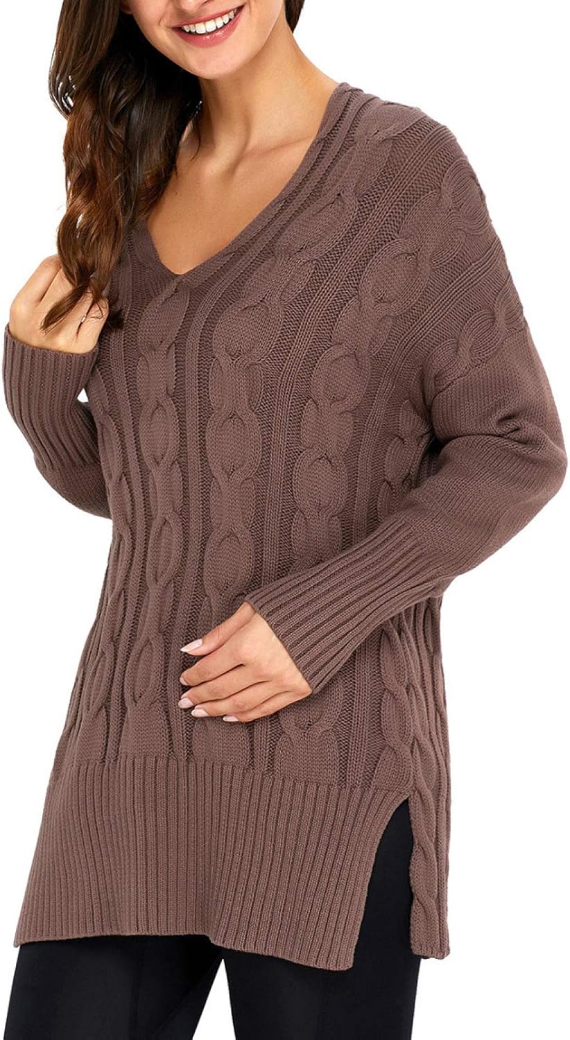 Sidefeel Women Casual V Neck Loose Fit Knit Sweater Pullover Top at  Women’s Clothing store
