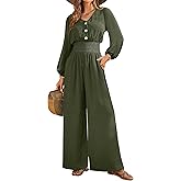 LOOKBOHO Womens Jumpsuits Long Sleeve V Neck Dressy Casual 2026 High Waist Romper Wide Leg Pants One Piece Outfits