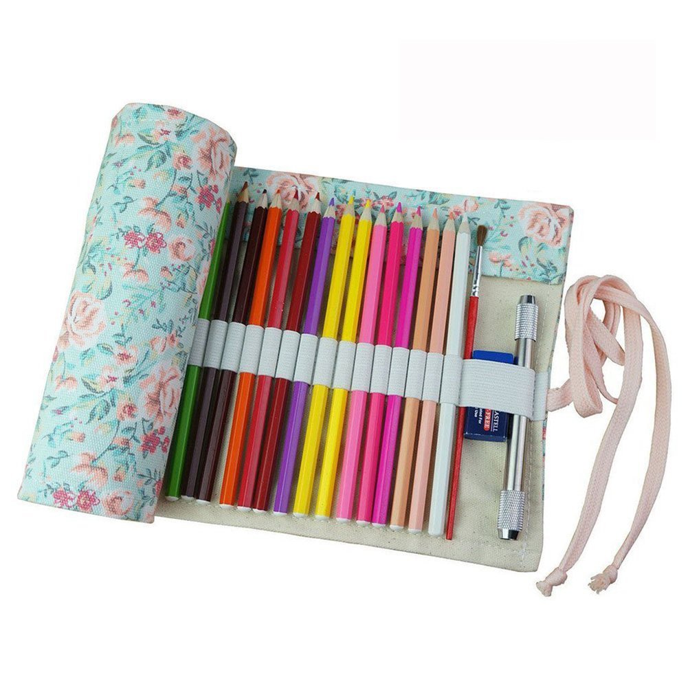 Fablcrew Canvas Pencil Wrap Holder Multi Purpose Roll Up Pencils Case