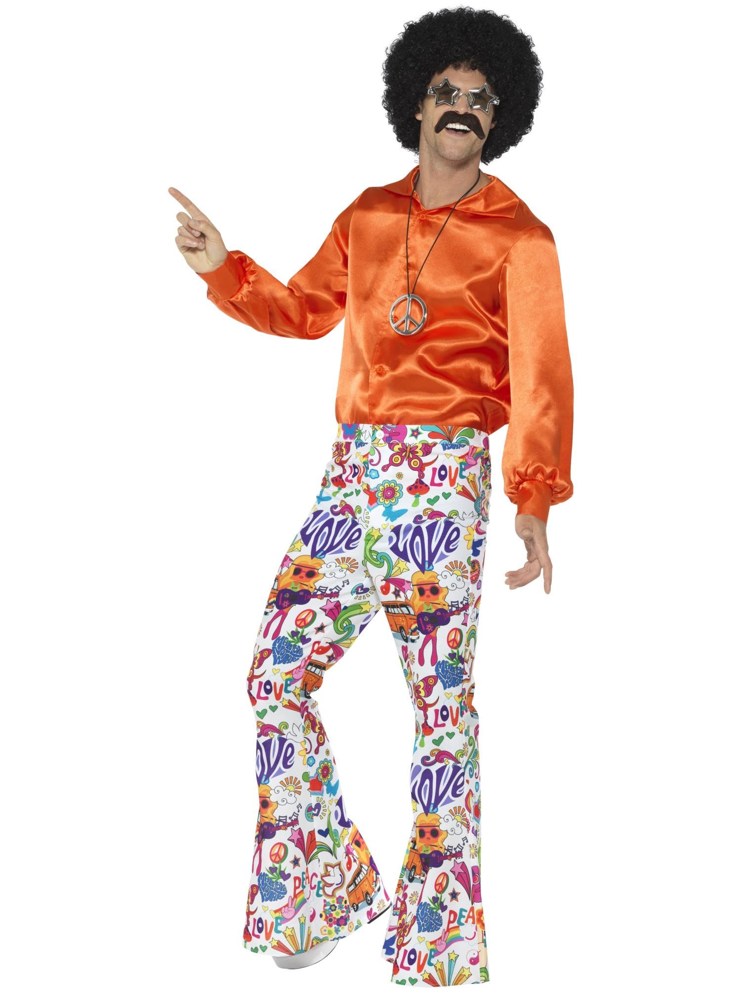 Smiffys 60s Groovy Flared Trousers, Mens, Multi-colour, XL - Size 46 inches-48 inches