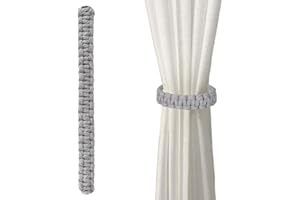 4 Pcs Handmade Braided Curtain Tiebacks, Decorative Drapery Holdbacks with Clips for Indoor & Outdoor Home Office Drapes (Gre