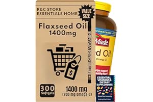 CHLOE'C Flaxseed Oil Capsules 1400mg (300 Softgels) | Plant-Based Omega-3 ALA Supplement | Bundle with Essential Vitamins Guide by R&C Store