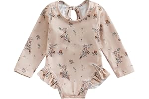 ZAXARRA Little Baby Girls Swimsuit One Piece Rash Guard Long Sleeve Zipper Ruffle Bathing Suit Toddler Summer Clothes