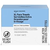 Amazon Essentials XL Dry Face Towels, Ultra Soft, Disposable, Dermatologically Tested, 10 x 12 Inches, 50 Count, Pack of 1