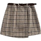 Verdusa Women's Gingham Plaid Wrap Skirt Vintage Short Skirts with Belt
