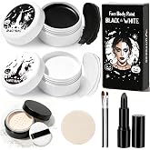 Black & White Oil Face Body Paint Halloween Cosplay Makeup Accessories | Black Lipstick+Setting Powder with 2 Brushes and 1 Sponge, Art Special Effects Kit Washable for Vampire and Clown Makeup