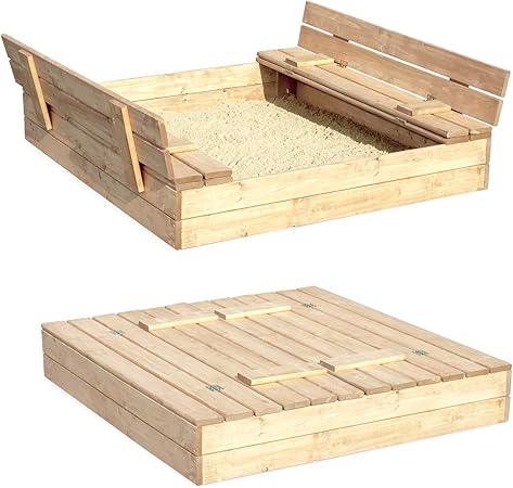 Sandkasten Sandbox Sandkiste Mit Klappdeckel Sitzbanken 120x120x20 Kiefernholz Mit Anti Unkraut Bodenplane Deckel Und Bank Buddelkasten Quadratisch Gartenspiel Natur Nicht Lackiert Amazon De Garten