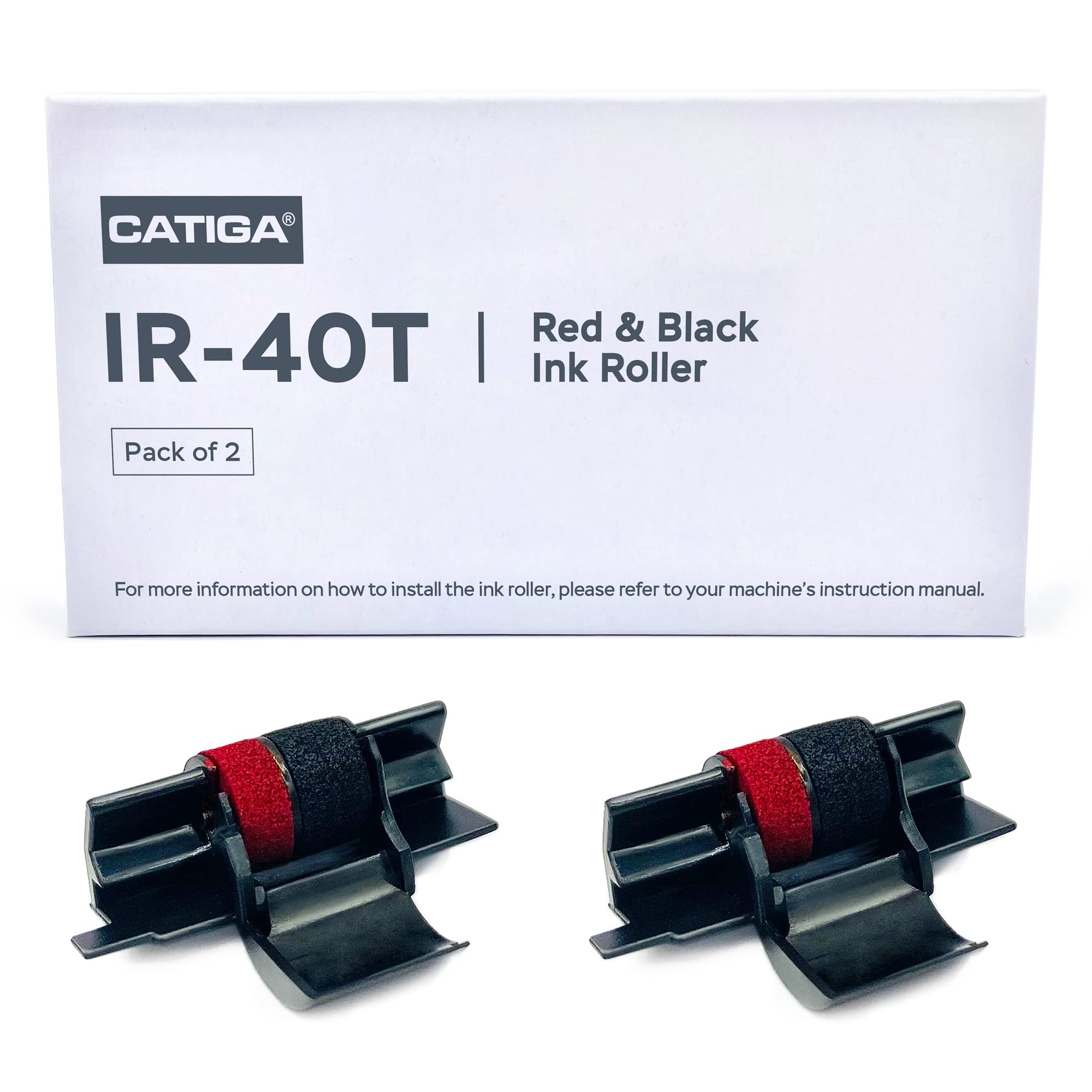 Photo 1 of CATIGA IR-40T Ink Roller Cartridge for Printing Calculators and Adding Machines, Black/Red Pack of 2, Used with Casio HR-100TM HR-150TM HR-170RC, Sharp EL-1750V EL-1801V, CP30A CP90A