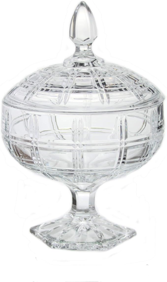 Large Glass Sweet Bowl Bonbon Candy Dish with Lid Crystal Effect Clear