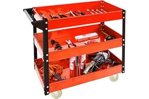 Heavy Industrial Commercial Service Trolley - OKSTENCK 350 LBS Capacity 3-Tray Rolling Utility Cart Trolley, Steel Tool Stora