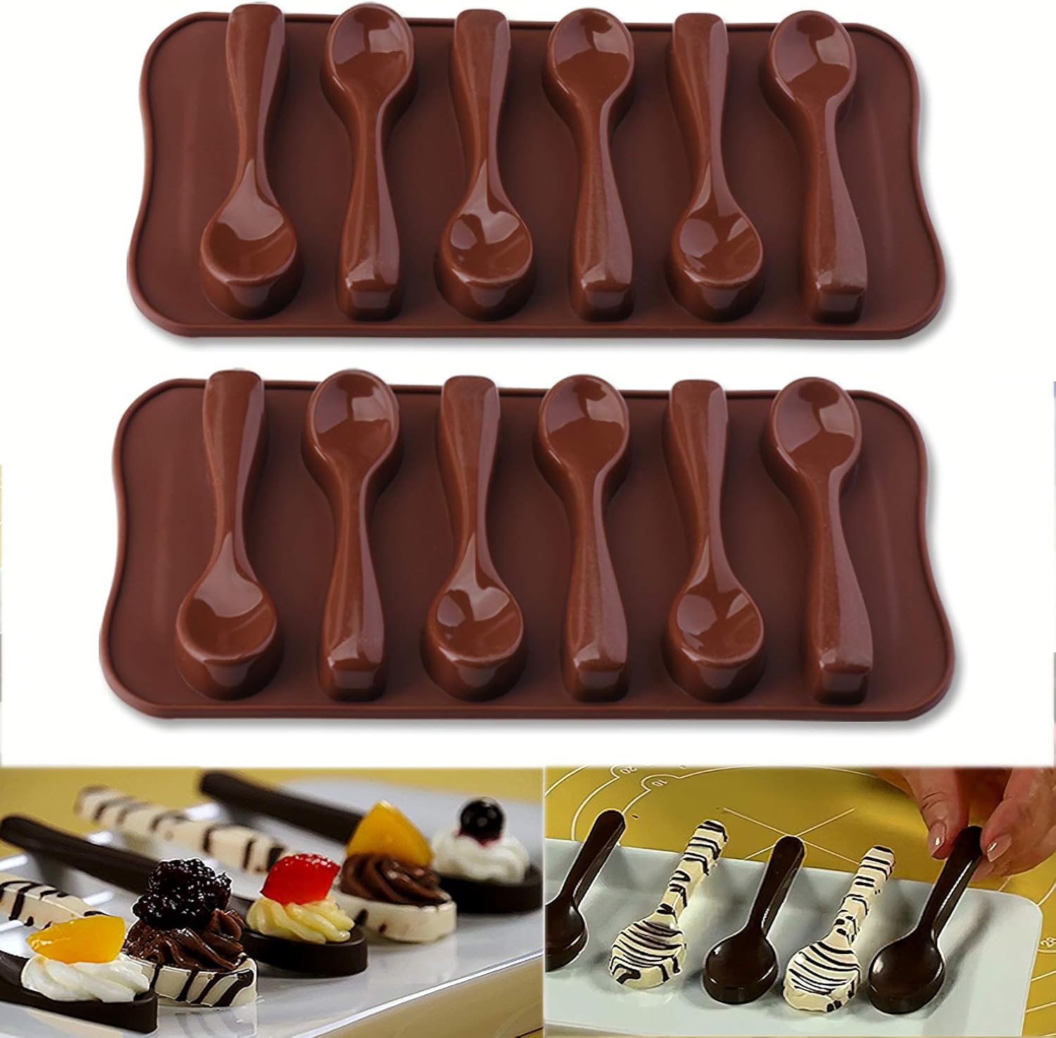 HengKe 2 Pcs Spoon Shape Molds Food Grade Silicone Cake Molds,Chocolate Ice Jelly Mold Sugarcraft Icing Biscuit Decor Polymer Clay,Crafting Projects Party Homemade Cupcake Candy Baking Tools