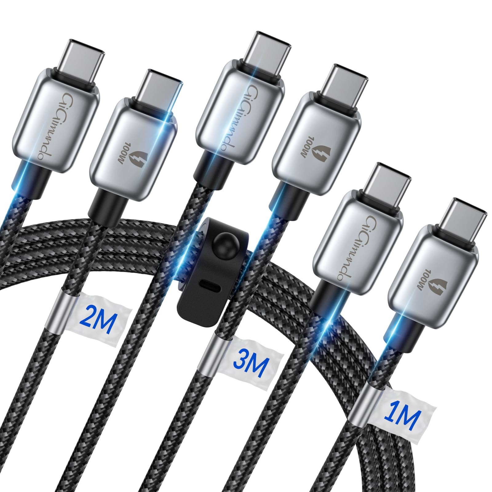 GiGimundo 3Pack 100W USB C Cable (1M 2M 3M), 20V/5A C to C Cable Fast Charging for MacBook Air/Pro, iPad Air/Pro 202, Laptop, Samsung Galaxy, Braided Strip