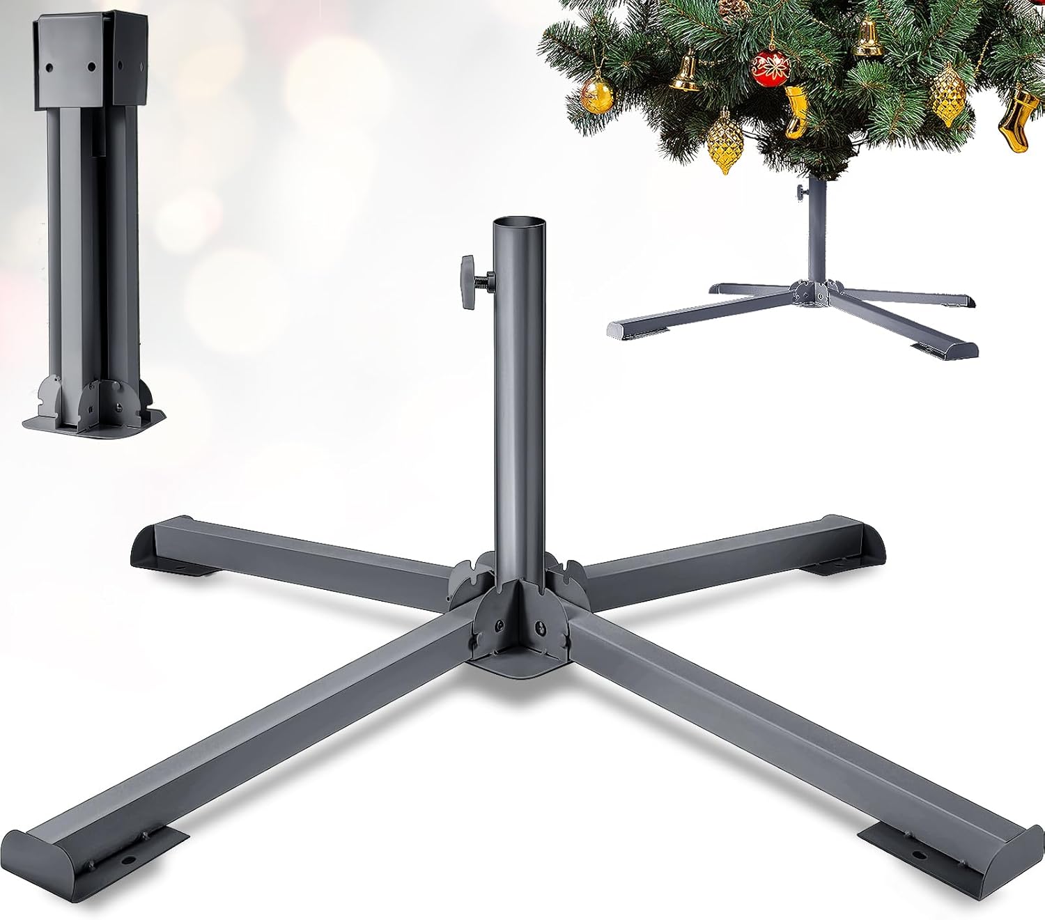 Tree Stands - Christmas Tree Stand 34 Inch Heavy Duty Artificial Christmas Tree Base for Fake Trees Beach Umbrella Base Bracket Adjustable Folding Stand for Outdoor Patio 1.4 Inch in Diameter (Gray)