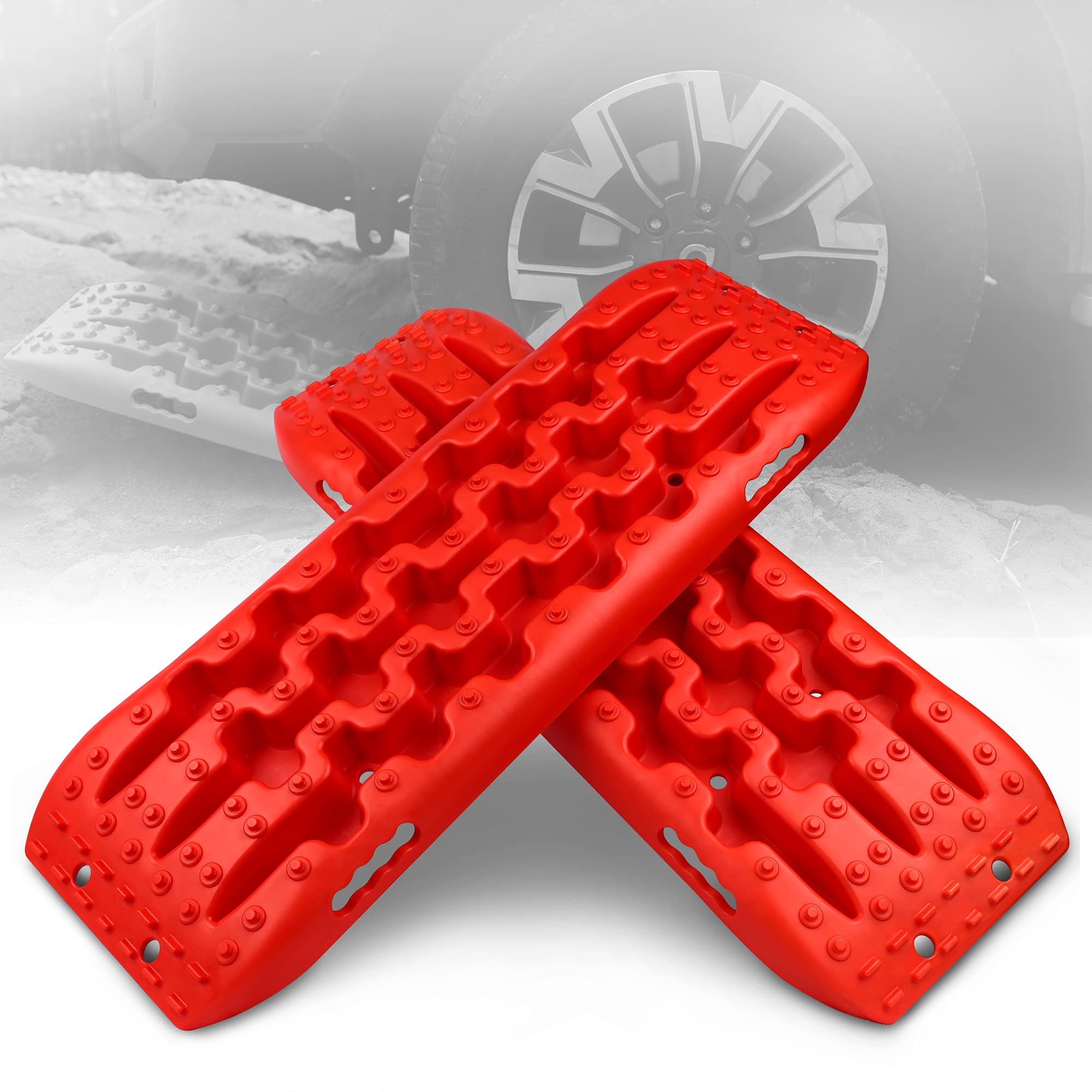 Photo 1 of XPV AUTO New Recovery Traction Tracks Tire Ladder for Sand Snow Mud 4WD Recovery Traction Tracks Mat for 4X4 Offroad Sand Snow Mud Track Tire Ladder (Red)