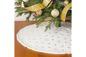 SATTIYRCH Christmas Sequin Tree Skirt 30in,White Soft Thick with Silver Snowflakes Decorations for 3FT 4FT 5FT Xmas Tree