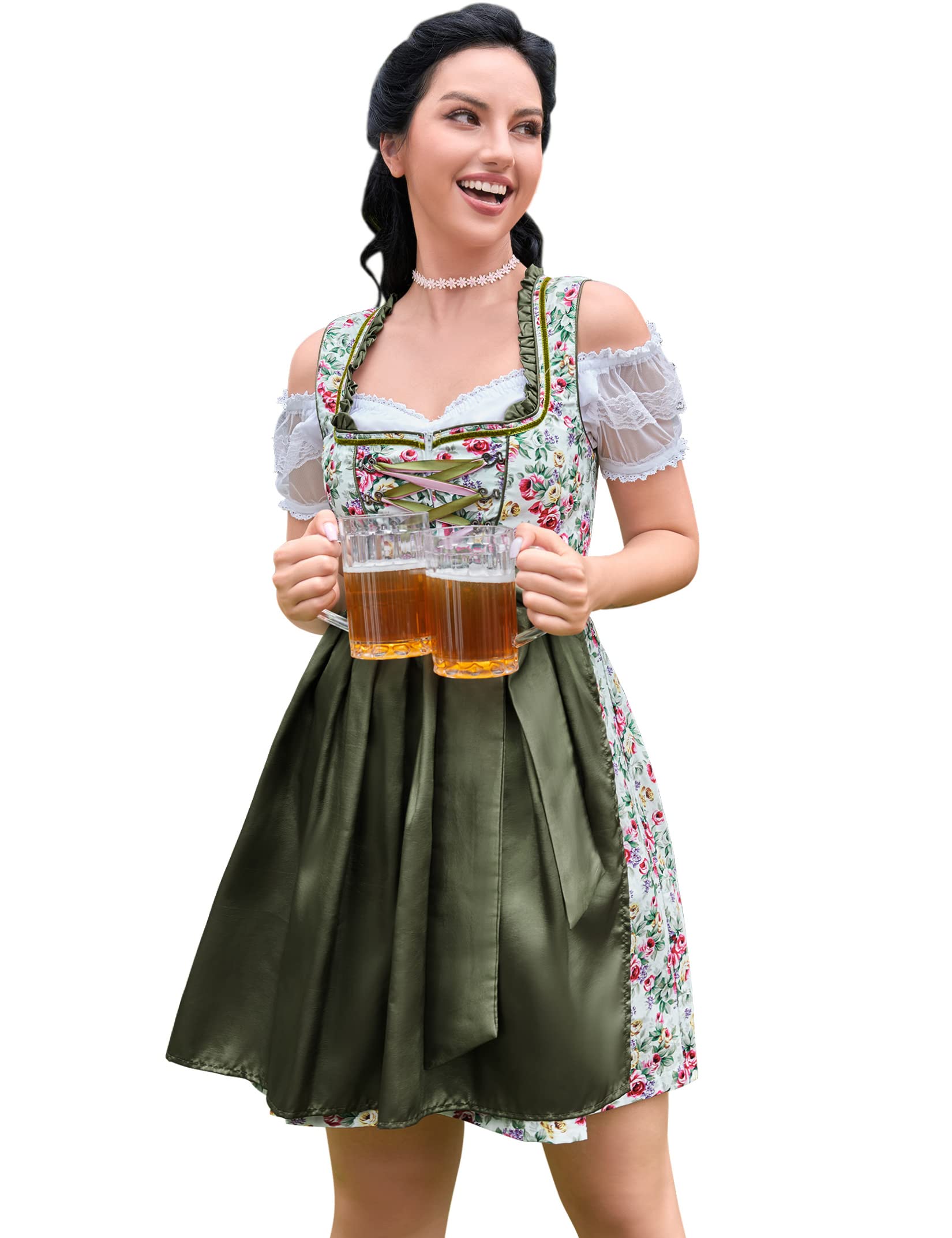 Photo 1 of ***TOP RUNS SMALL*** GloryStar Women German Dirndl Dress Traditional Bavarian Beer Garden 3 Pieces Oktoberfest Costumes Summer Green S