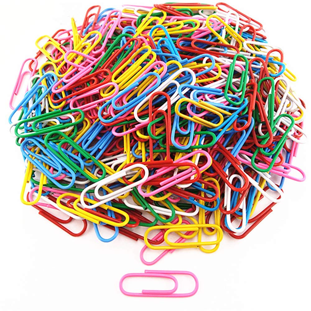 Colored Paper Clips, Copiel 500pcs 33mm Paper Clamps for Office Stationery Plastic-Coated Paperclips Office Clips