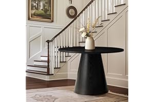 SIMTONAL 47" Round Pedestal Dining Table, Black Solid Wood Kitchen Table for 4, Rustic Farmhouse Round Table for Dining Room, Breakfast Nook