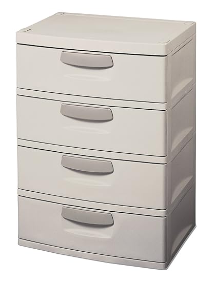 Sterilite 01748501 4 Drawer Unit With Putty Handles Light